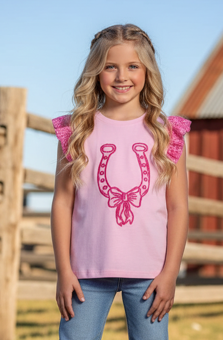 Pink Horse Shoe - Youth Ruffle Eyelet Tee (6pcs)