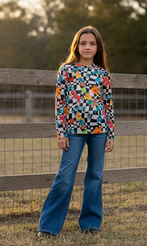 Black Rodeo Check - Youth Mesh LS Top (6pcs)