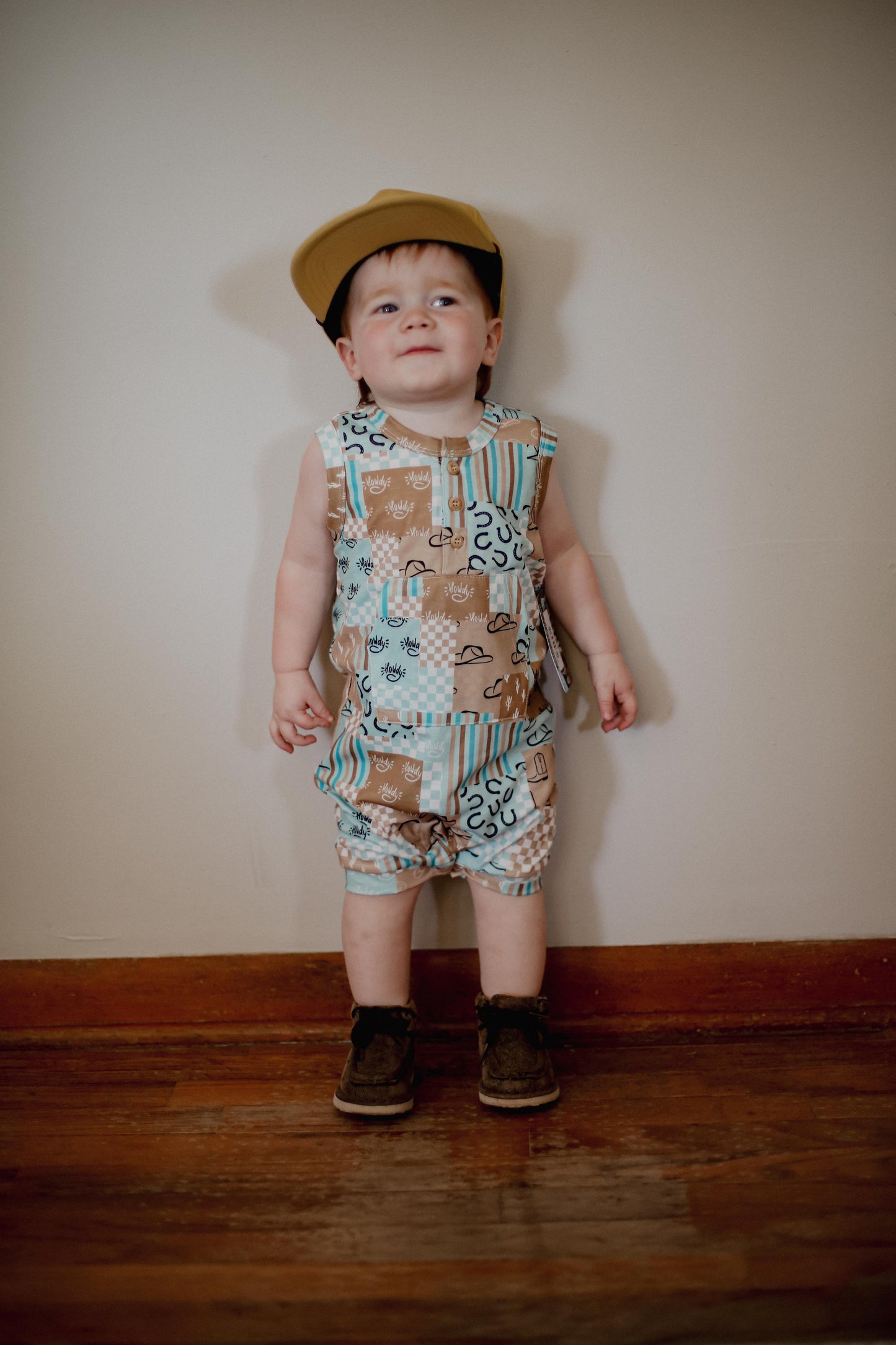 Blue Cowboy Square - Infant Sleeveless Short Romper (6pcs)