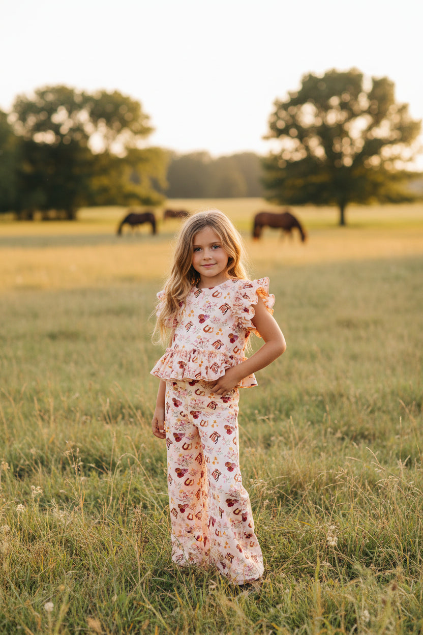 Pony Floral - Toddler Ruffle Pant Set (4pcs)