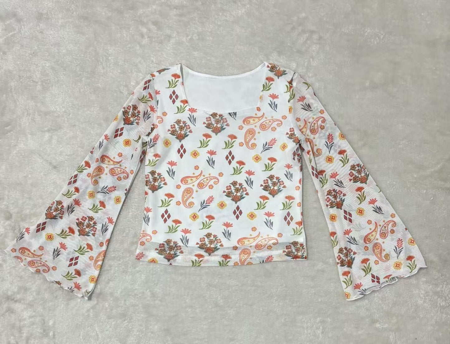 Ivory Paisley - Toddler Mesh Bell Top (4pcs)