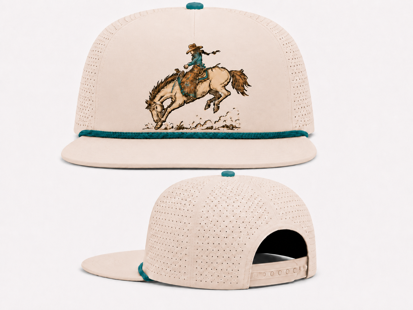 Cream Bucking Cowgirl - Infant Performance Snapback Hat (2pcs)