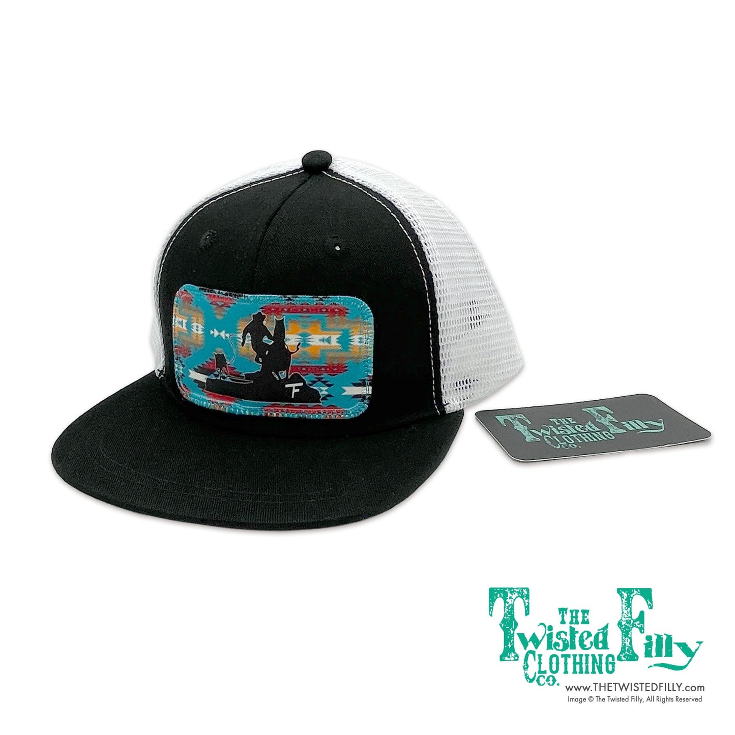 Aztec Calf Roper - Toddler Trucker Hat - Black/White