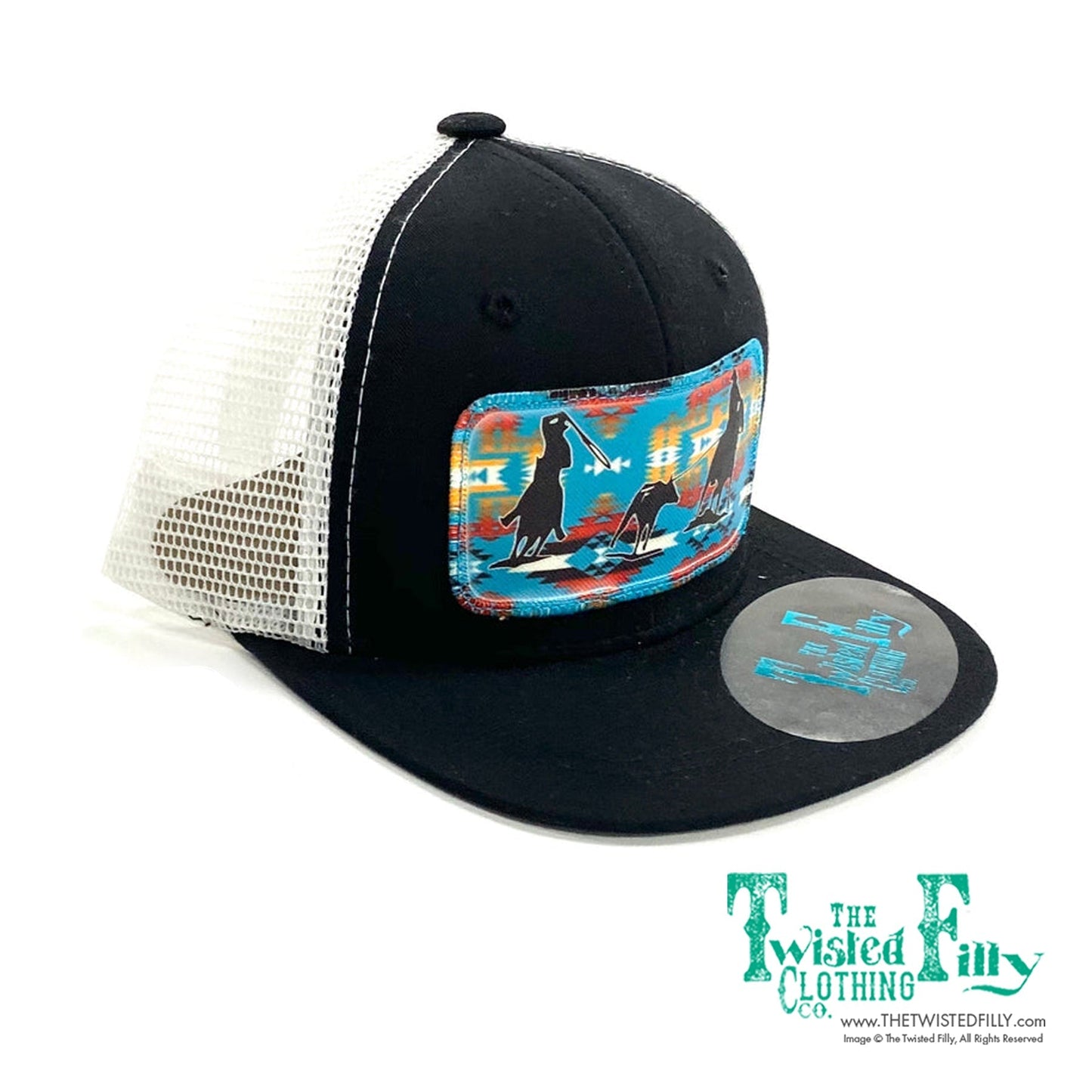 Aztec Team Roper - Youth/Adult Trucker Hat - Black/White