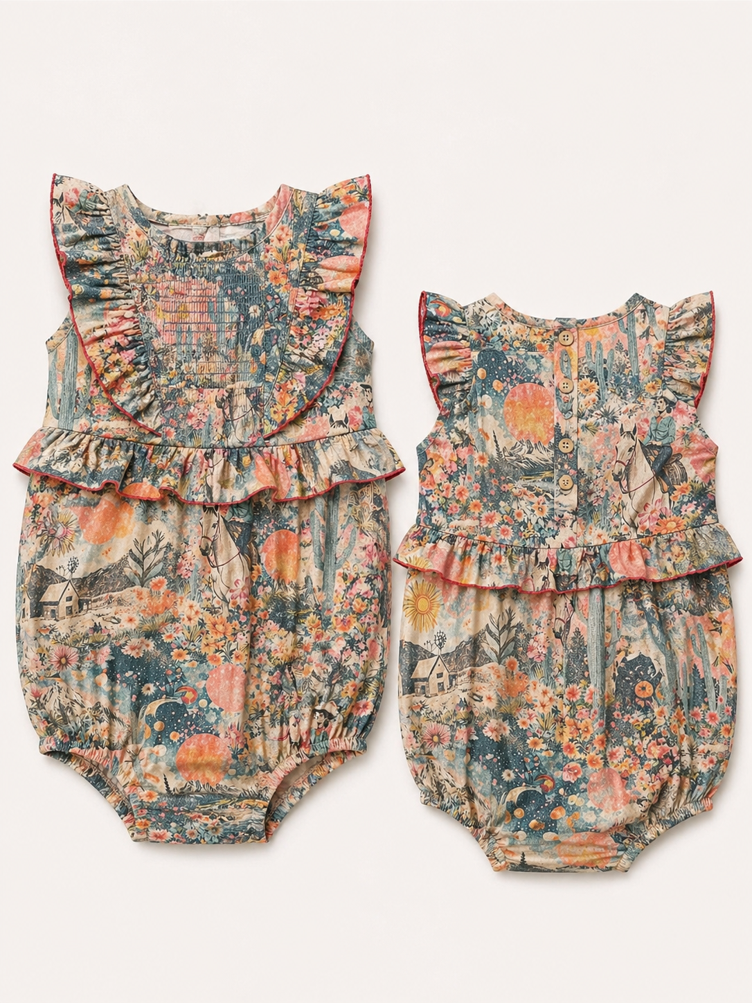 Pink Western Collage - Infant Ruffle Onesie (6pcs)