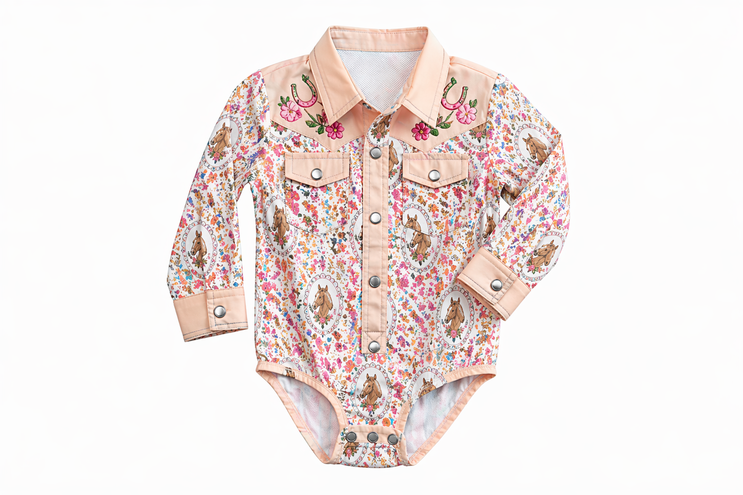 Pink Floral Horse - Youth LS Pearl Snap Shirt (6pcs)