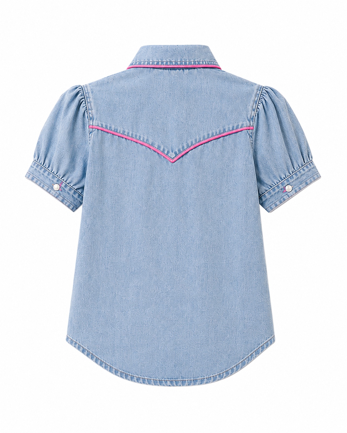 Light Denim Vintage Wash - Infant SS Pink Piping Pearl Snap Onsie (6pcs)