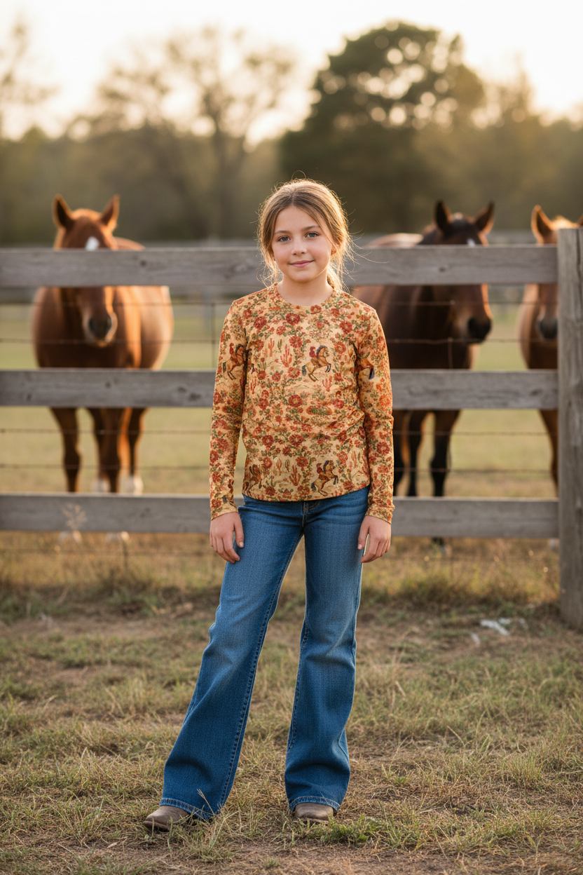 Cowgirl Flowers - Youth Mesh LS Top (6pcs)