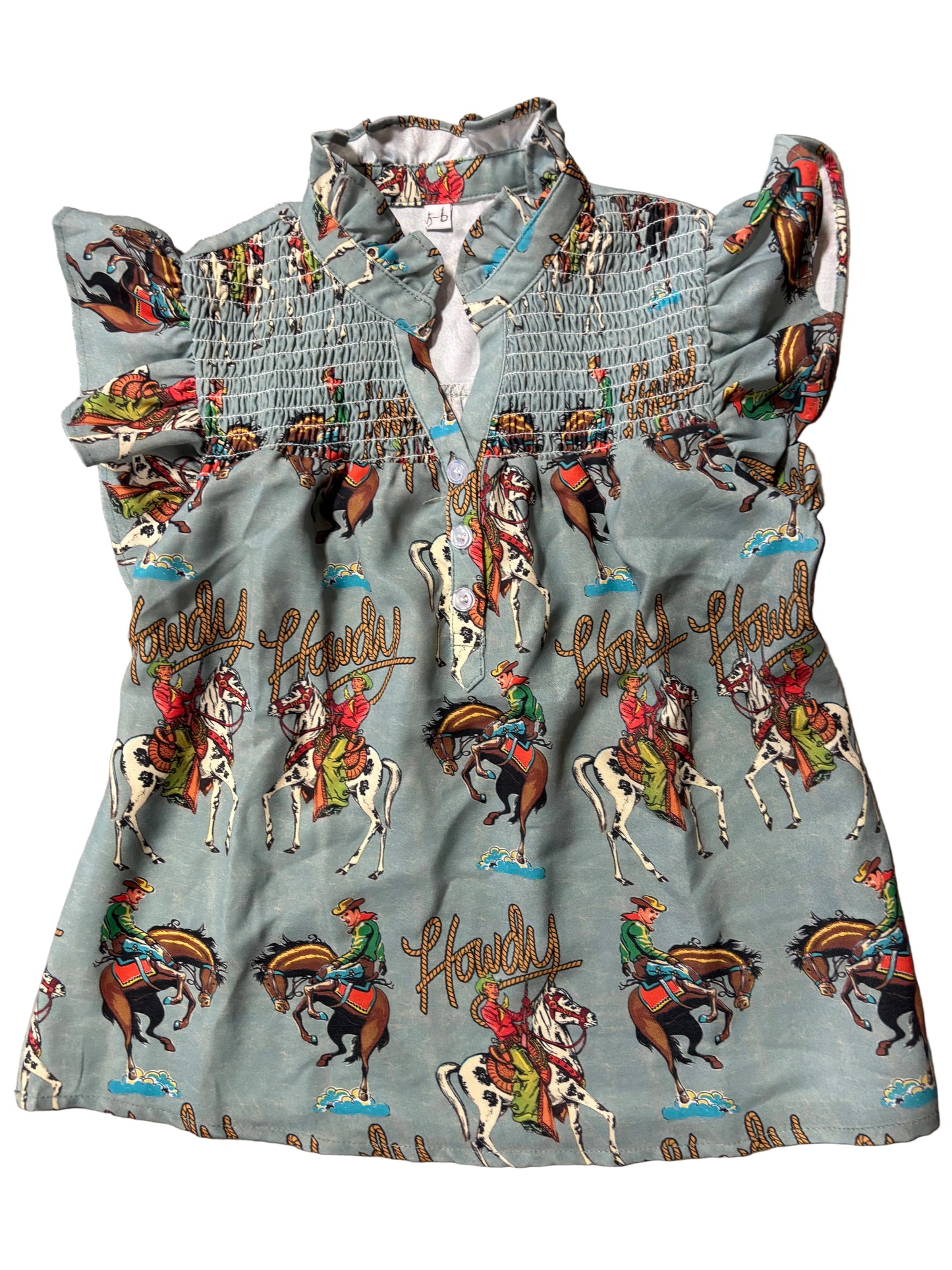 Teal Howdy - Youth Ruffle Sleeve Top (6pcs)