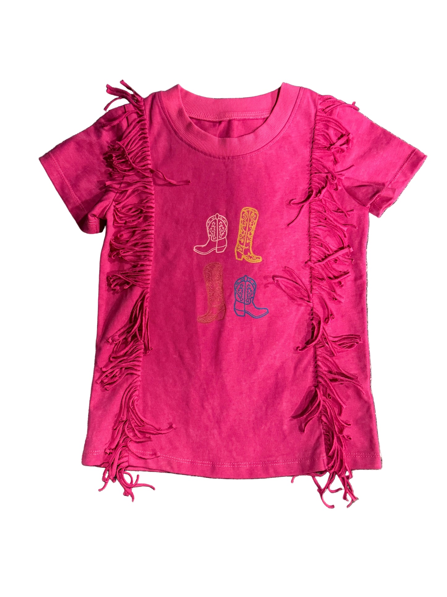 Neon Pink Boot- Infant SS Fringe T-Shirt Dress (6pcs)