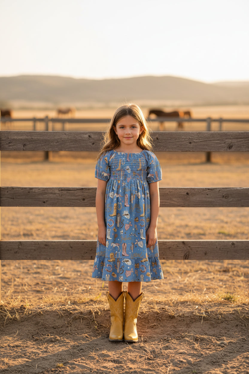 Blue Yee Haw - Youth Smocked SS Dress (6pcs)