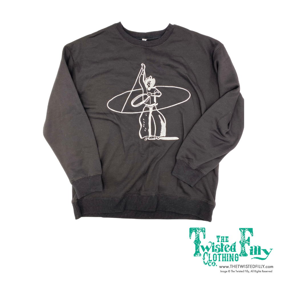 Lasso Cowboy Embroidered - Adult Pullover Sweat Shirt - Black (7pcs)