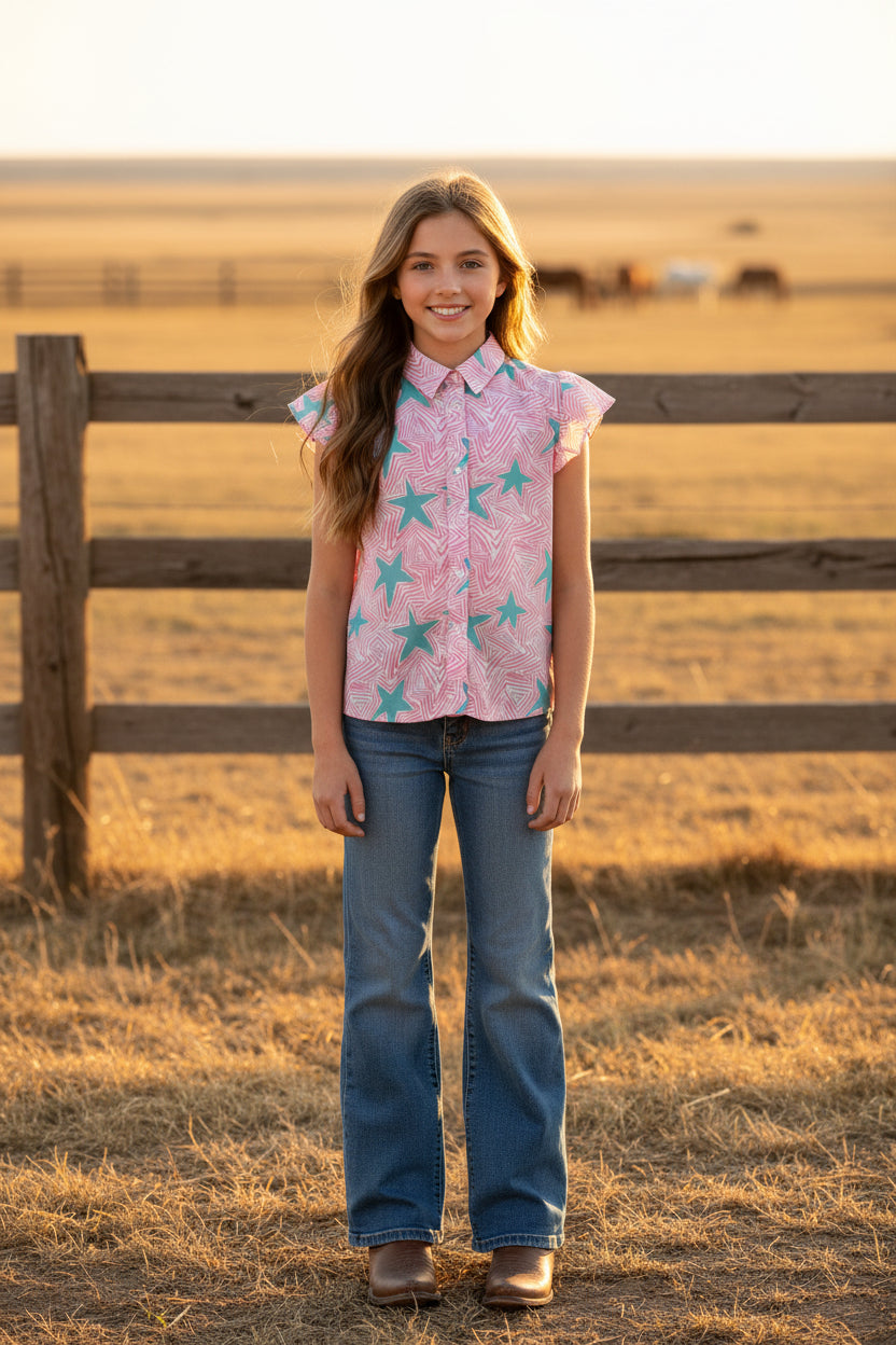 Turquoise Pink Star - Toddler SS Blouse (4pcs)