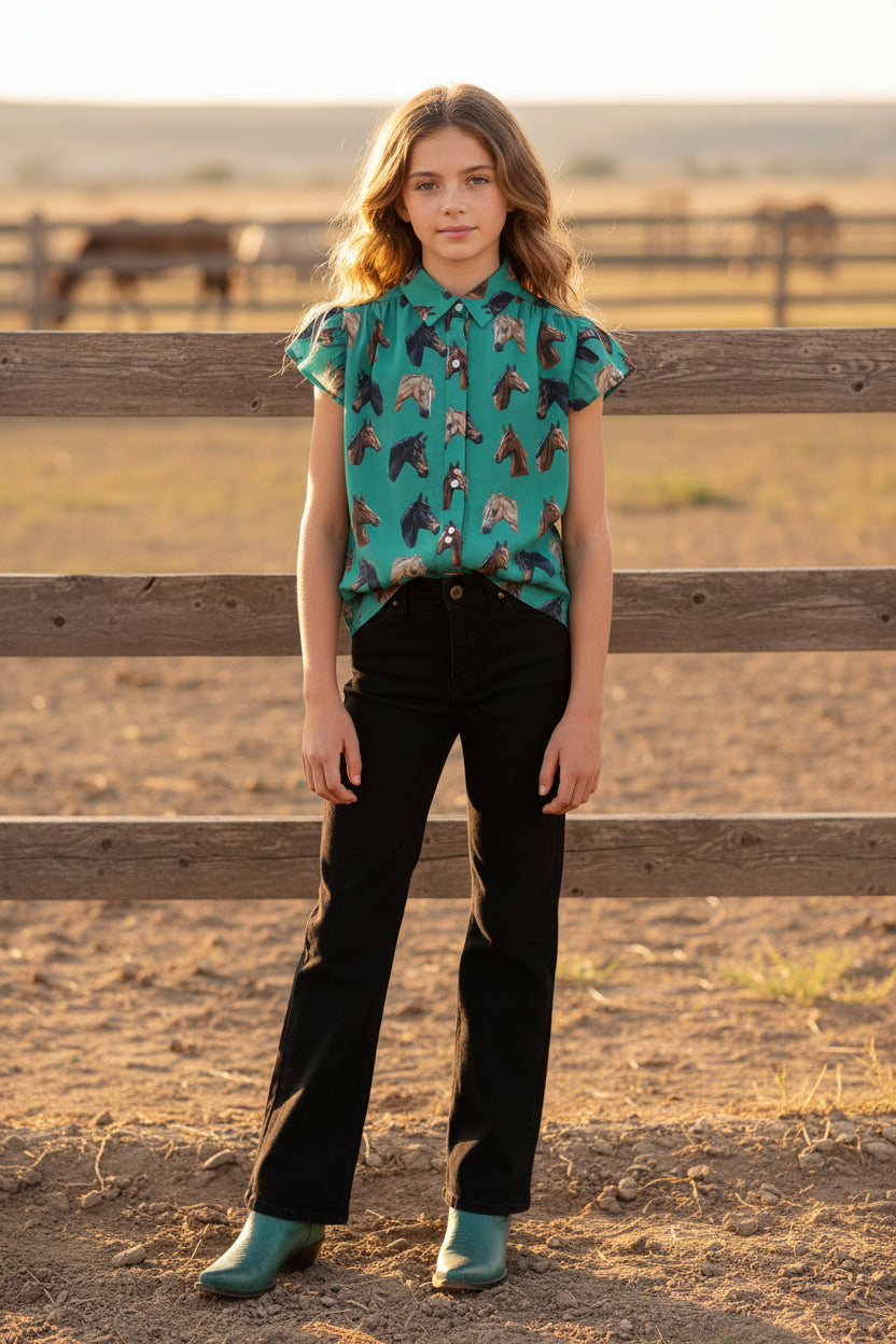 Turquoise Horse - Toddler SS Blouse (4pcs)