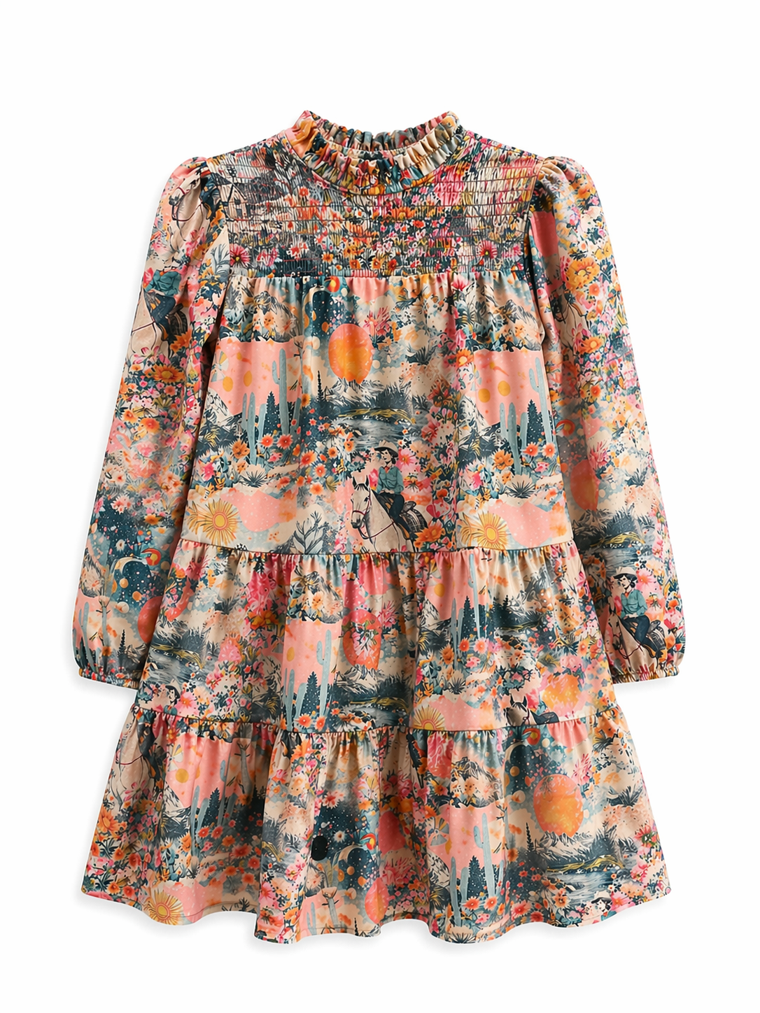 Pink Western Collage - Youth LS Smocked Dress (6pcs)