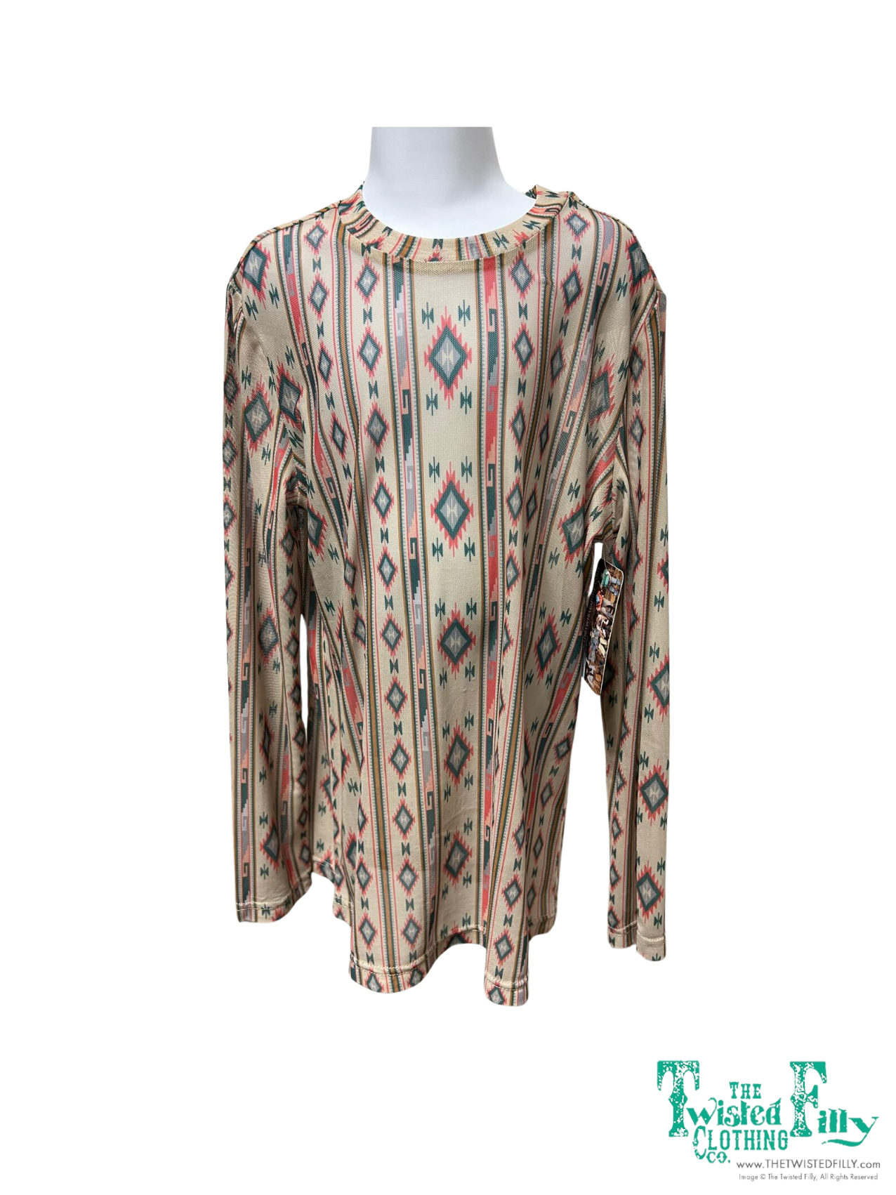 Ivory Aztec - Toddler LS Mesh Top