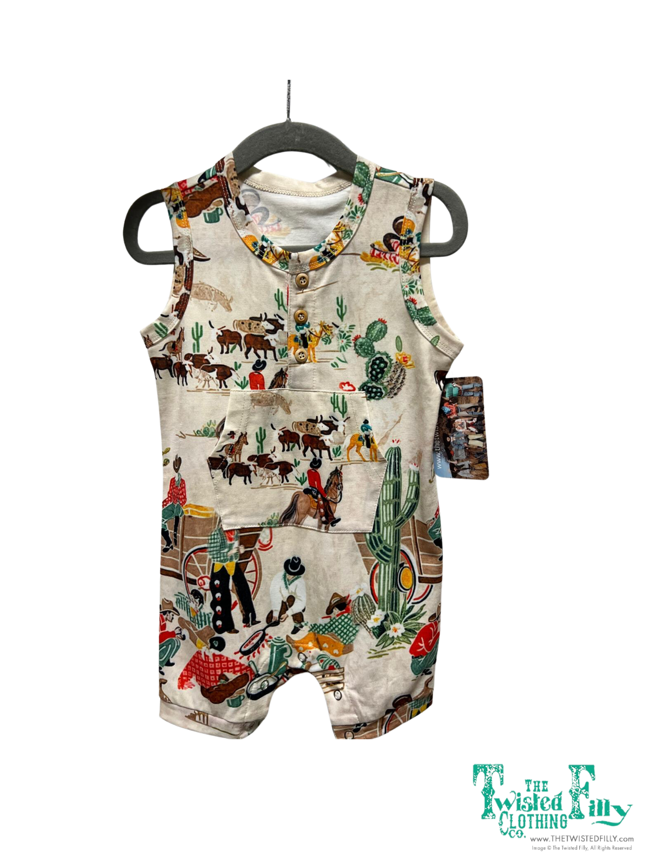 Taupe Cowboy - Infant Sleeveless Short Romper (6pcs)