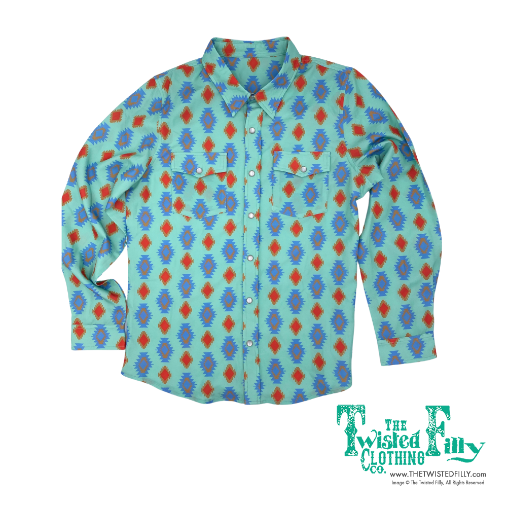 Turquoise Red Aztec - Youth LS Pearl Snap (6pcs)