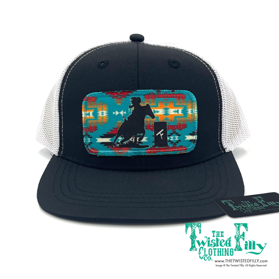 Aztec Barrel Racer - Adult Trucker Hat - Black/White