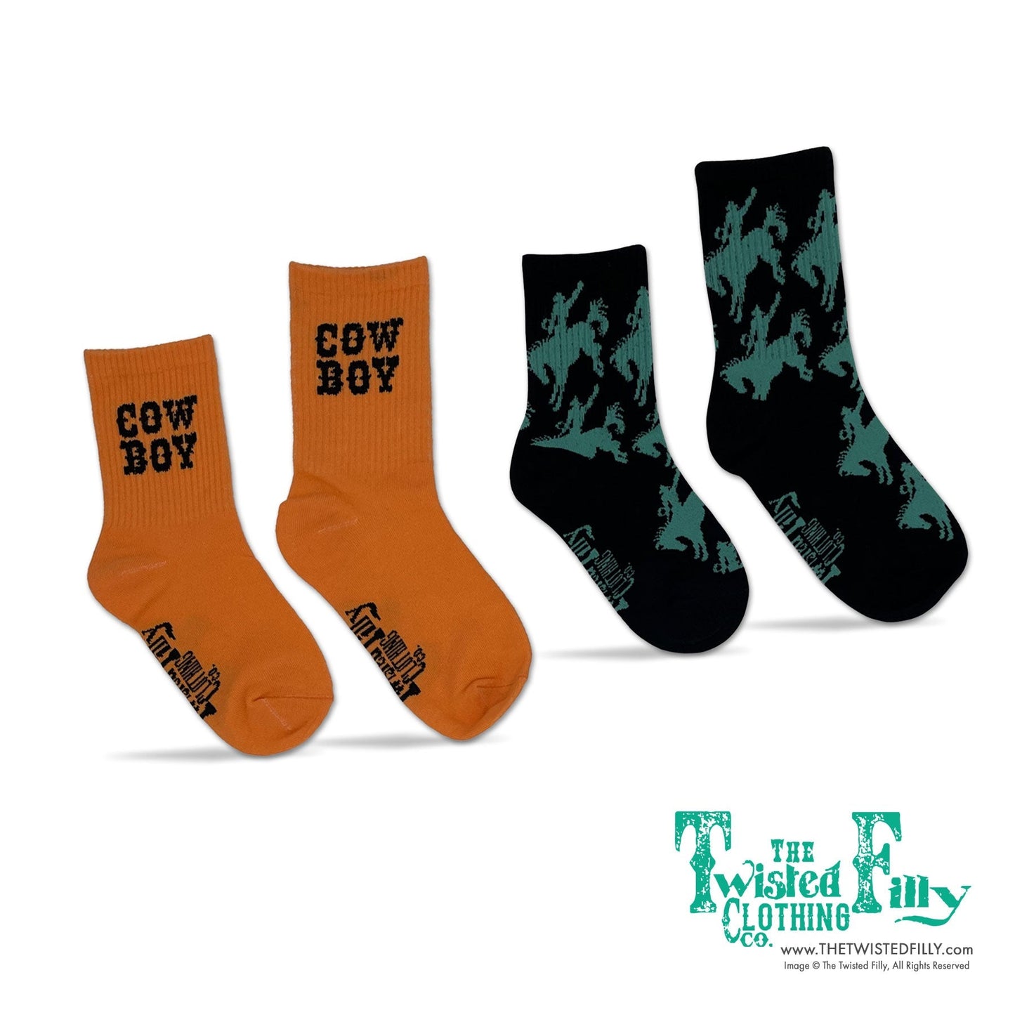 Bronc Rider Youth Socks - Black / Turquoise