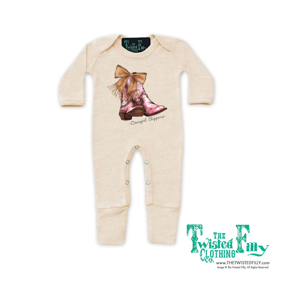 Cowgirl Slippers - Infant Jumpsuit w/ Mittens - Oatmeal (4 Pcs)