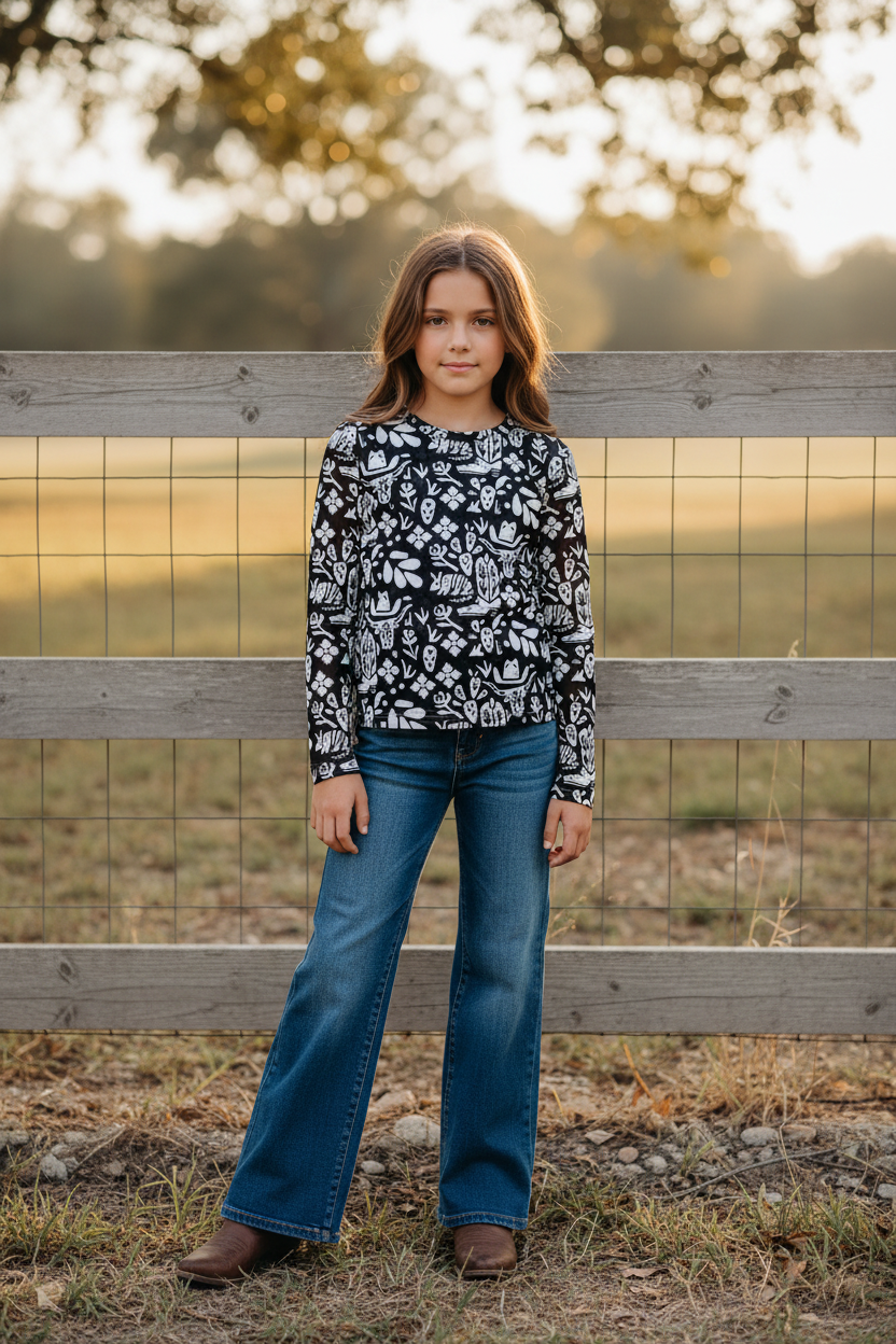 Black White Armadillo - Toddler Mesh LS Top (4pcs)