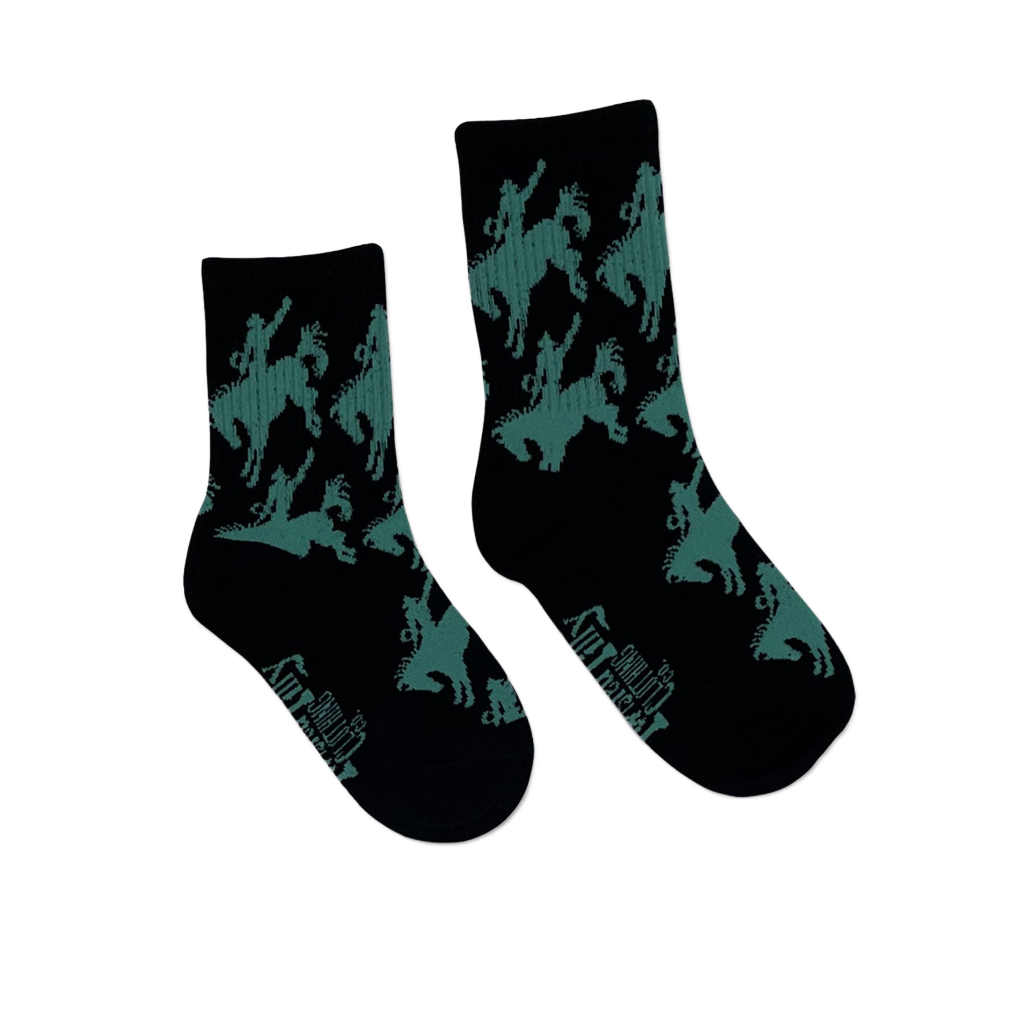 Bronc Rider Toddler Socks - Black / Turquoise
