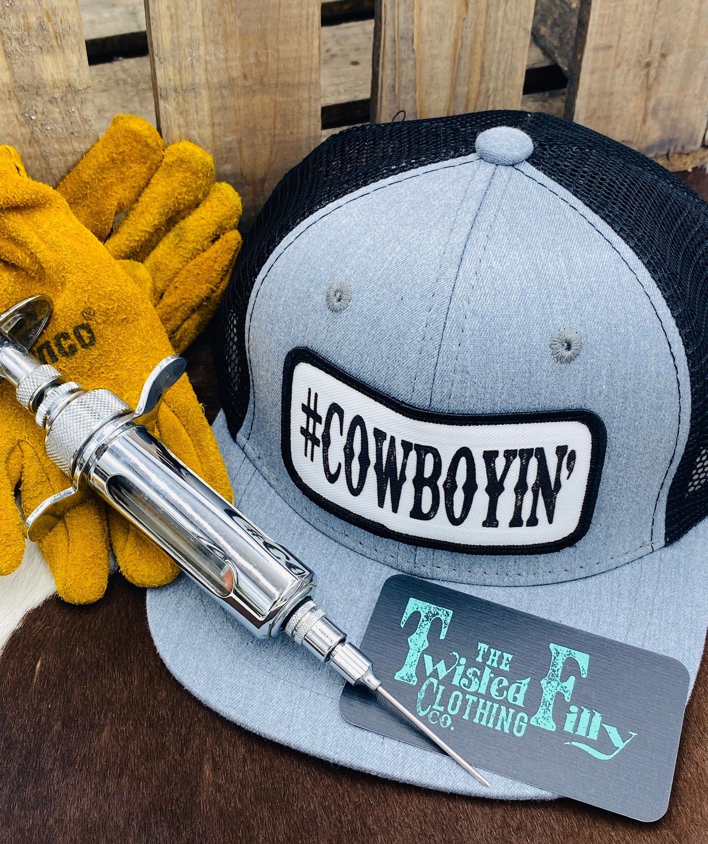 #Cowboyin’ - Toddler Trucker Hat - Blk/Htr Gry