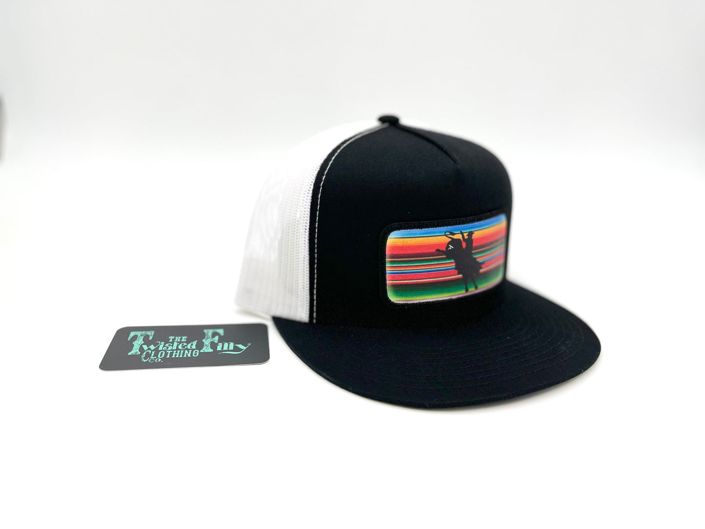 Serape Bull Rider - Youth/Adult Trucker Hat - Blk + Wht