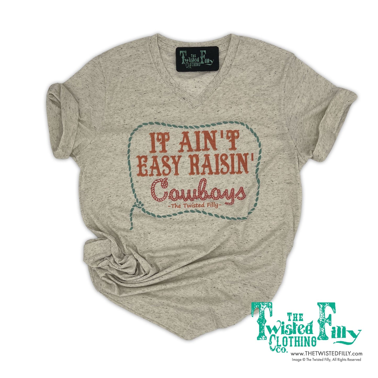 It Ain't Easy Raisin' Cowboys - Adult V-Neck Tee