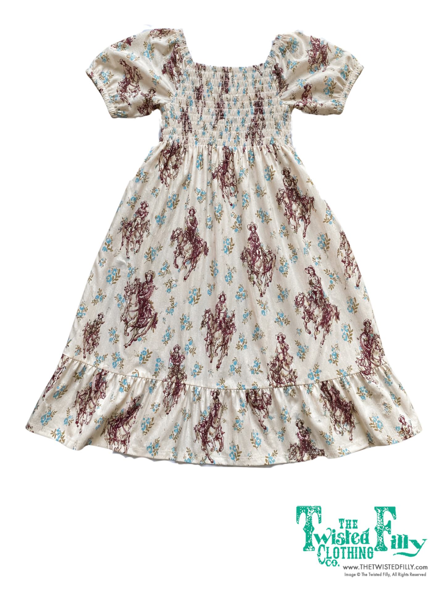 Ivory Floral Cowgirl - Toddler Smocked SS Dress (4pcs)