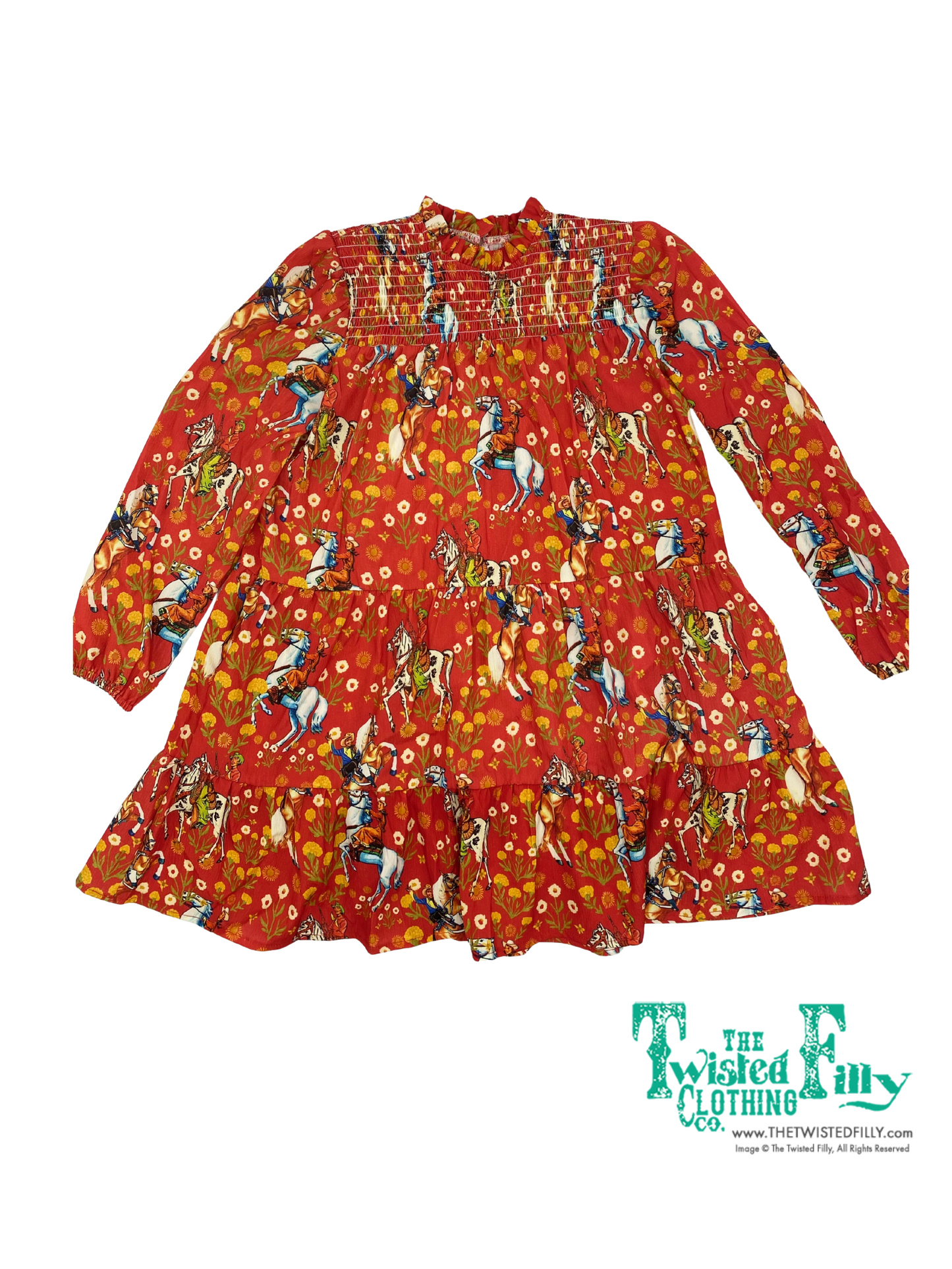 Red Cowboy - Youth Smocked LS Dress (6pcs)