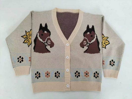 Floral Horse - Toddler Cardigan Sweater (4pcs)