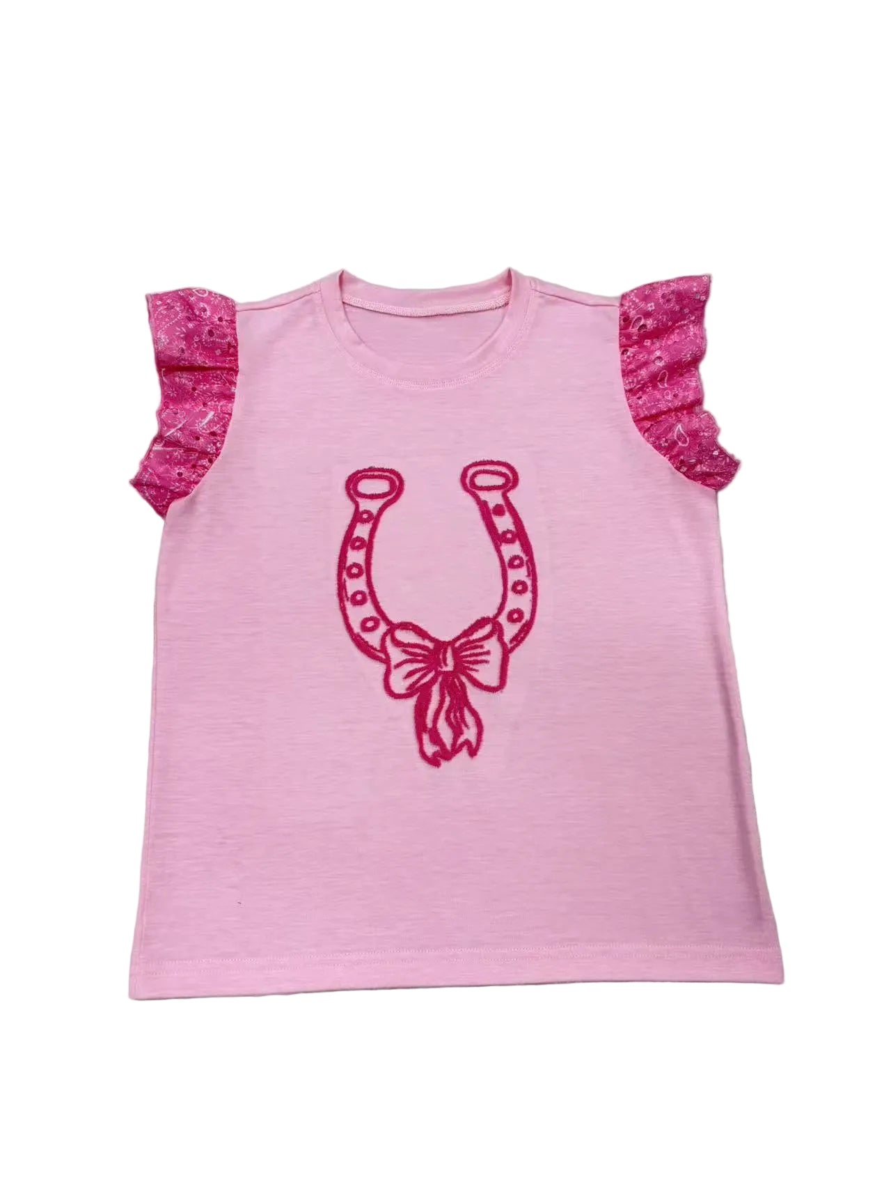 Pink Horse Shoe - Youth Ruffle Eyelet Tee (6pcs)
