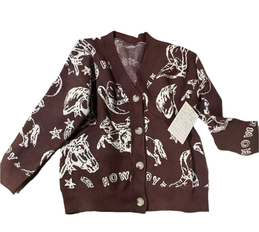 Brown Western Collage - Youth Swtr Crdgn (4pcs)