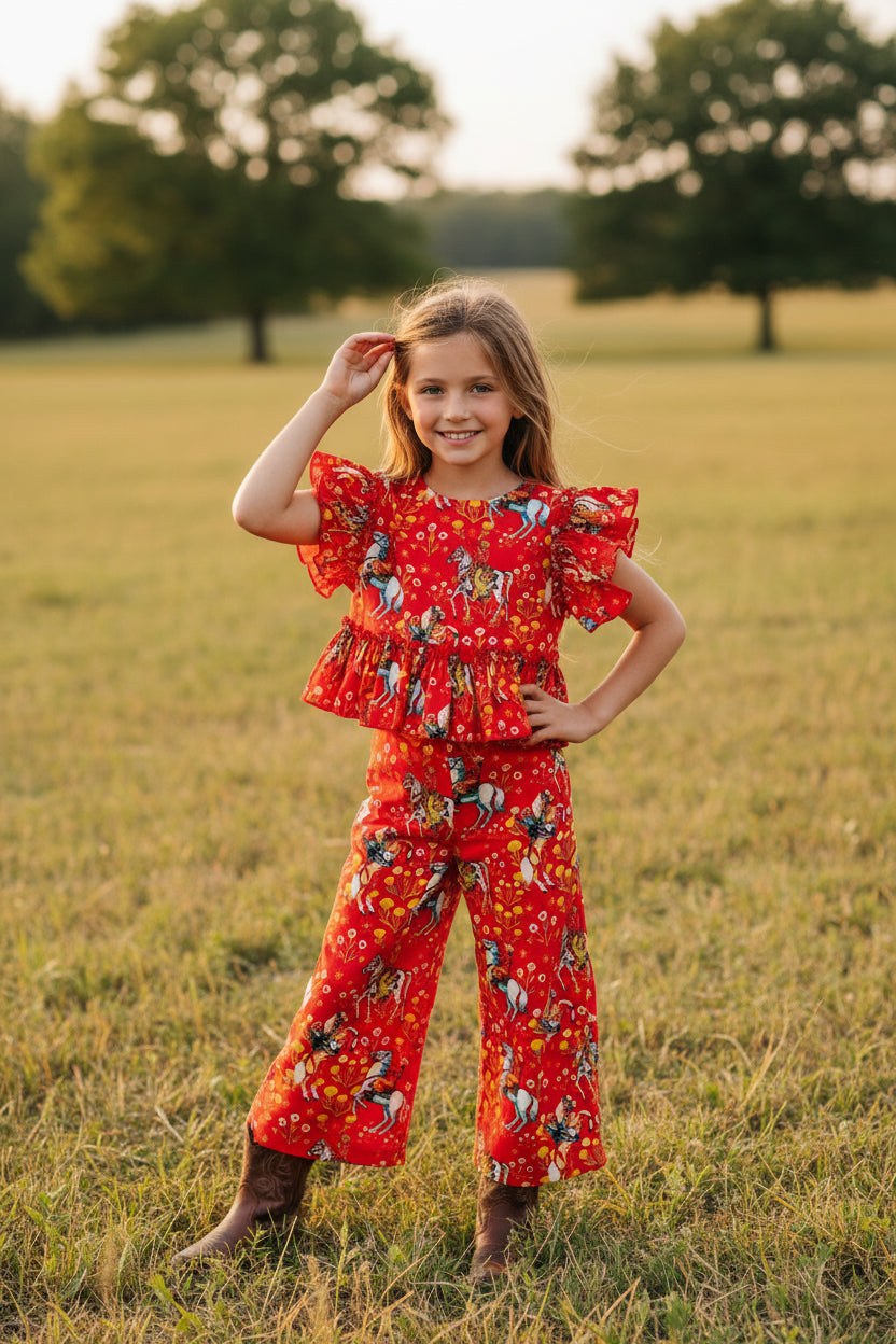 Red Cowboy - Toddler Ruffle Pant Set (4pcs)