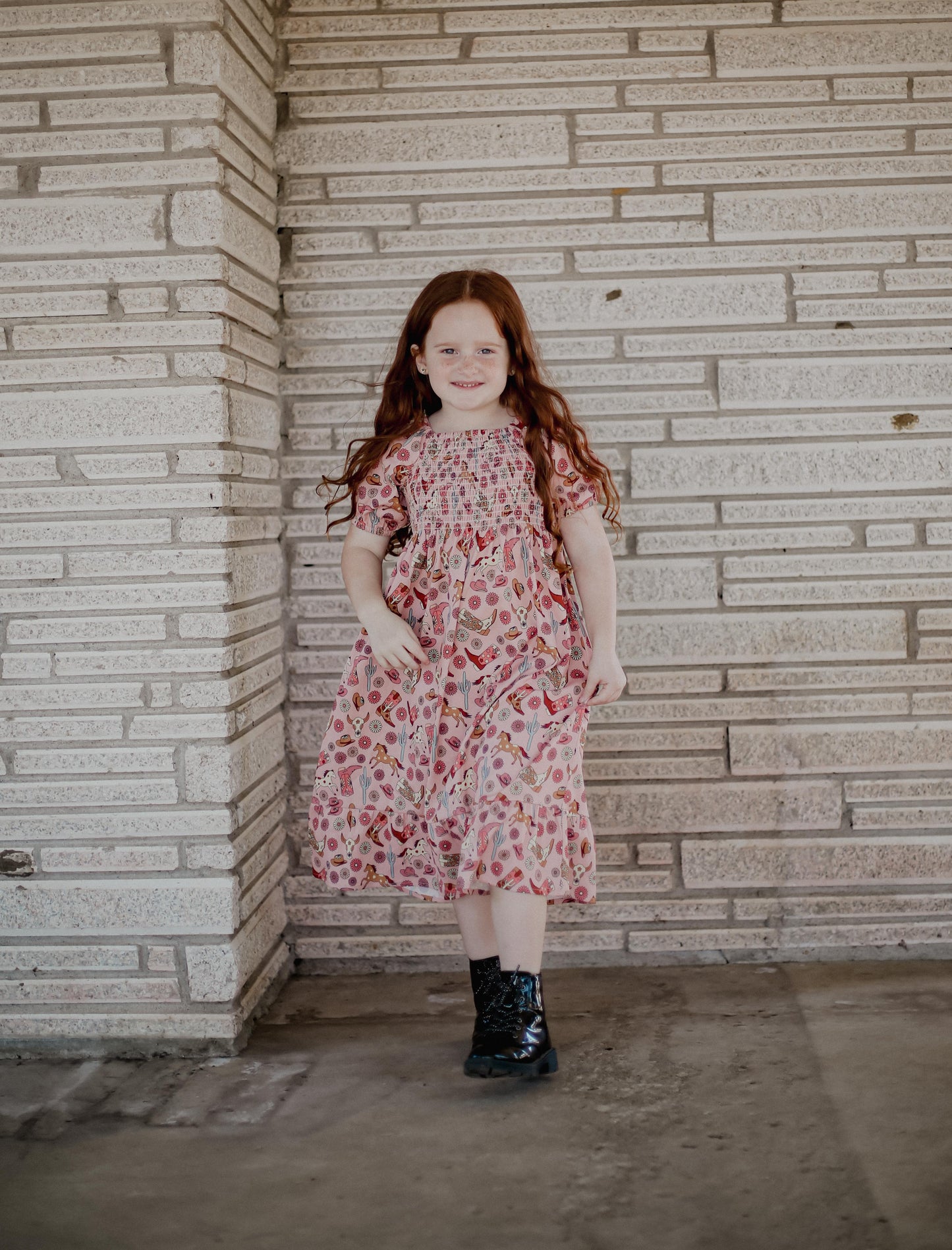 Pink Boot  - Toddler Smocked SS Dress (4pcs)