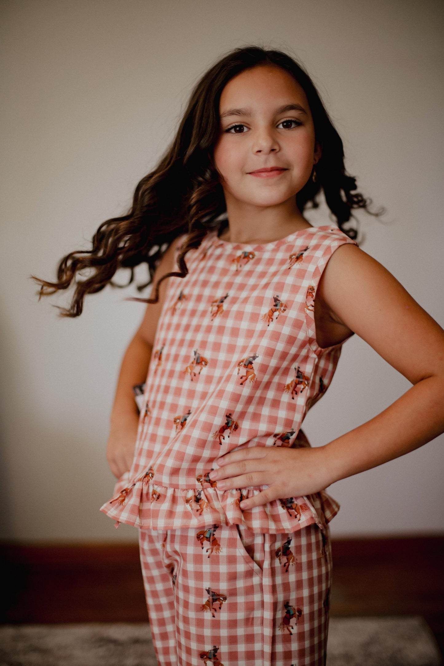 Pink Gingham Horse - Youth Tank Pant Set (6pcs)