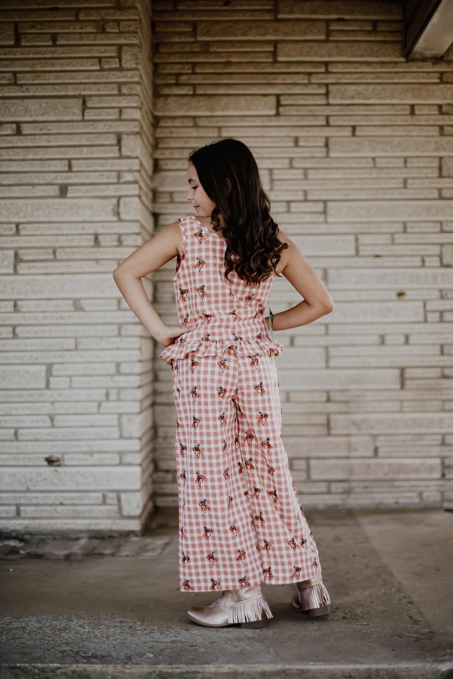 Pink Gingham Horse - Youth Tank Pant Set (6pcs)