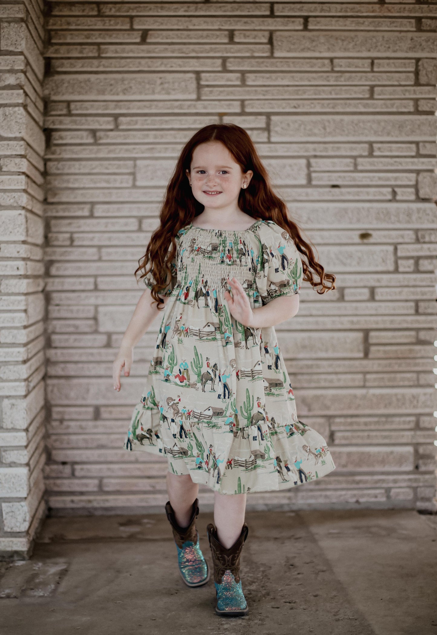 Olive Cowboy - Youth Smocked SS Dress (6pcs)