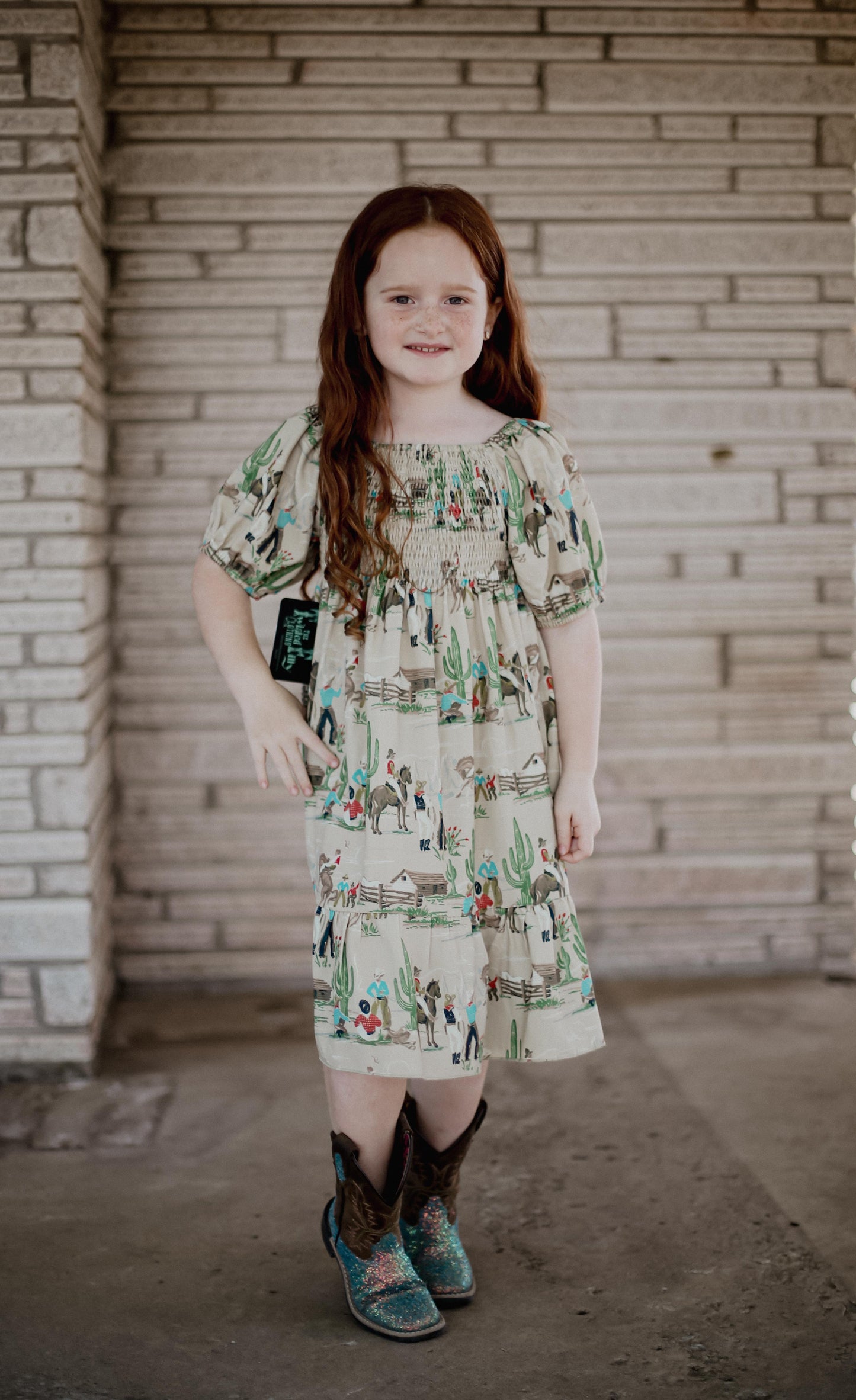 Olive Cowboy - Youth Smocked SS Dress (6pcs)
