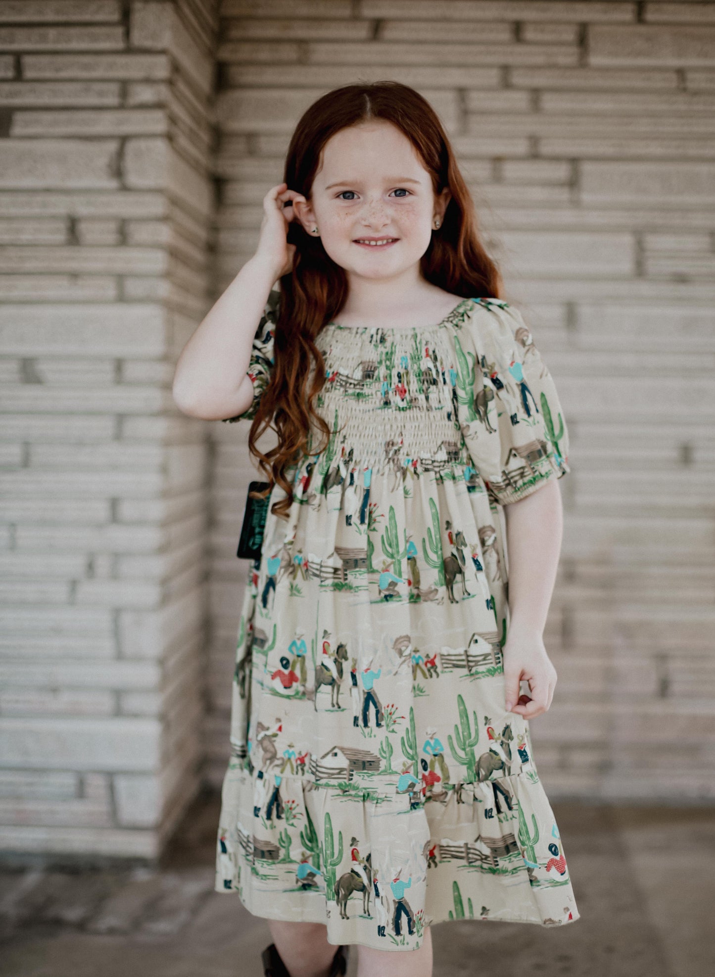 Olive Cowboy - Youth Smocked SS Dress (6pcs)