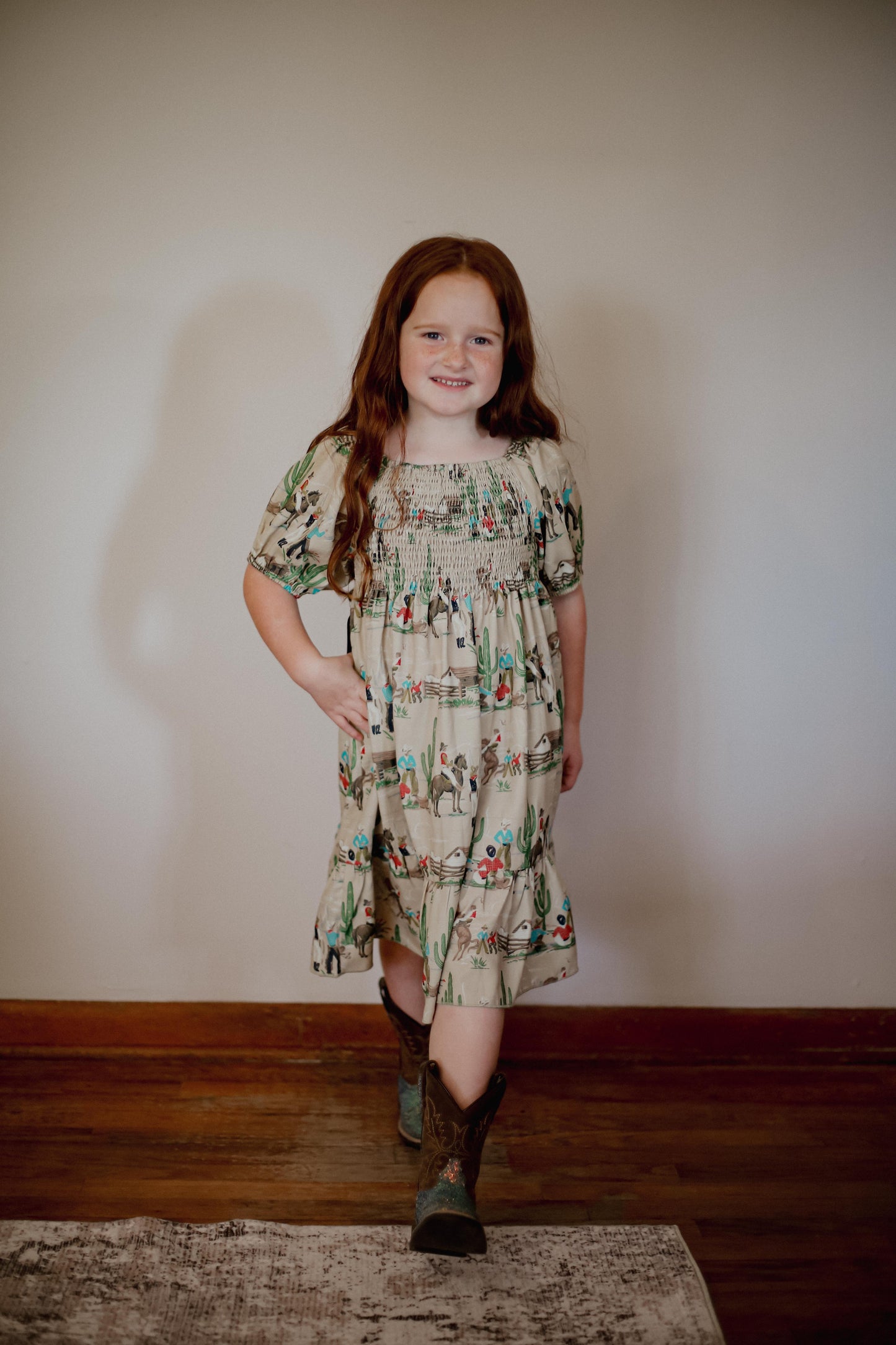 Olive Cowboy - Youth Smocked SS Dress (6pcs)
