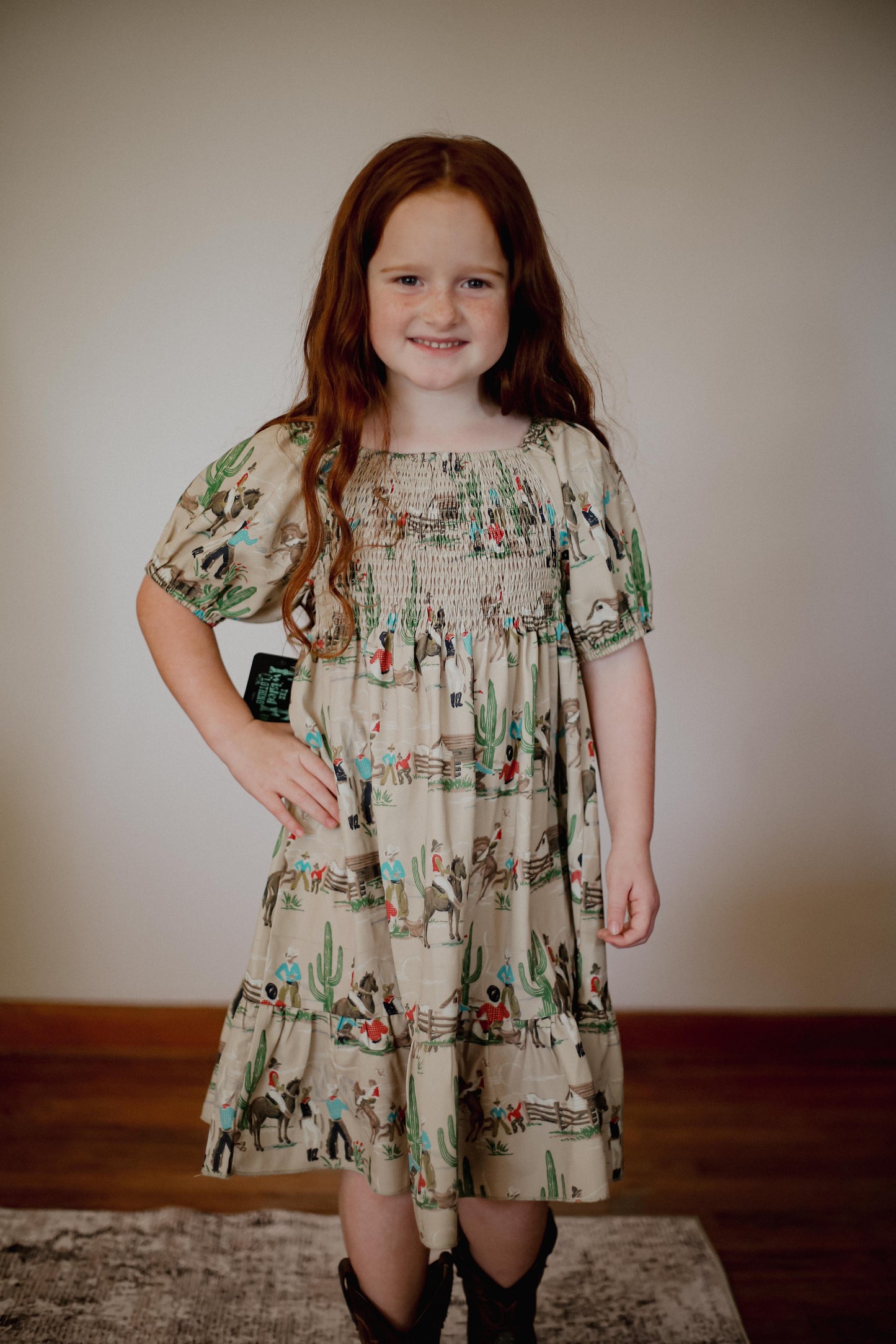 Olive Cowboy - Youth Smocked SS Dress (6pcs)