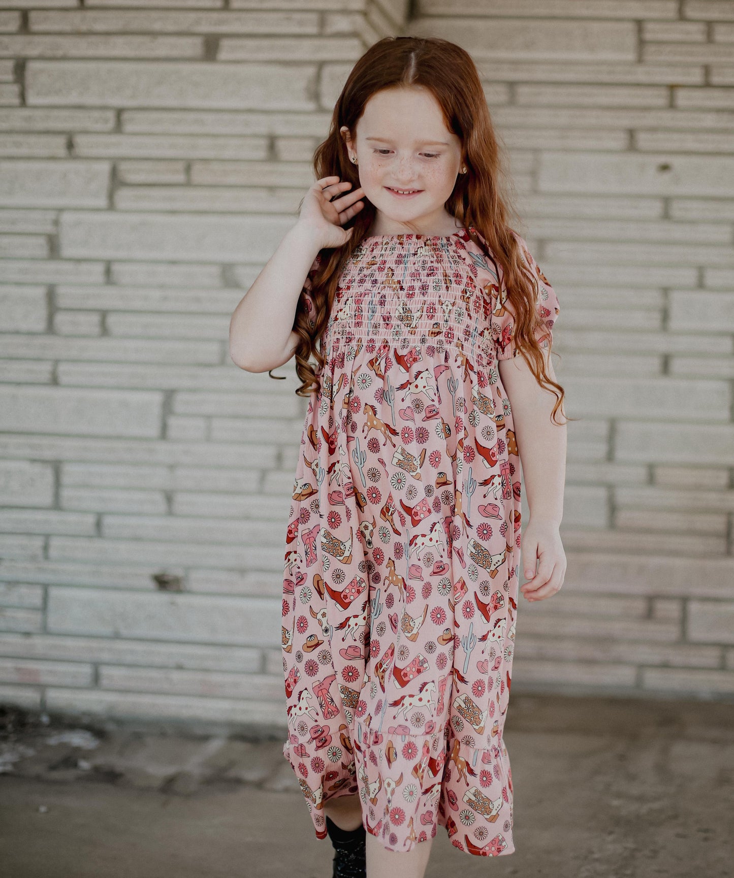 Pink Boot  - Toddler Smocked SS Dress (4pcs)