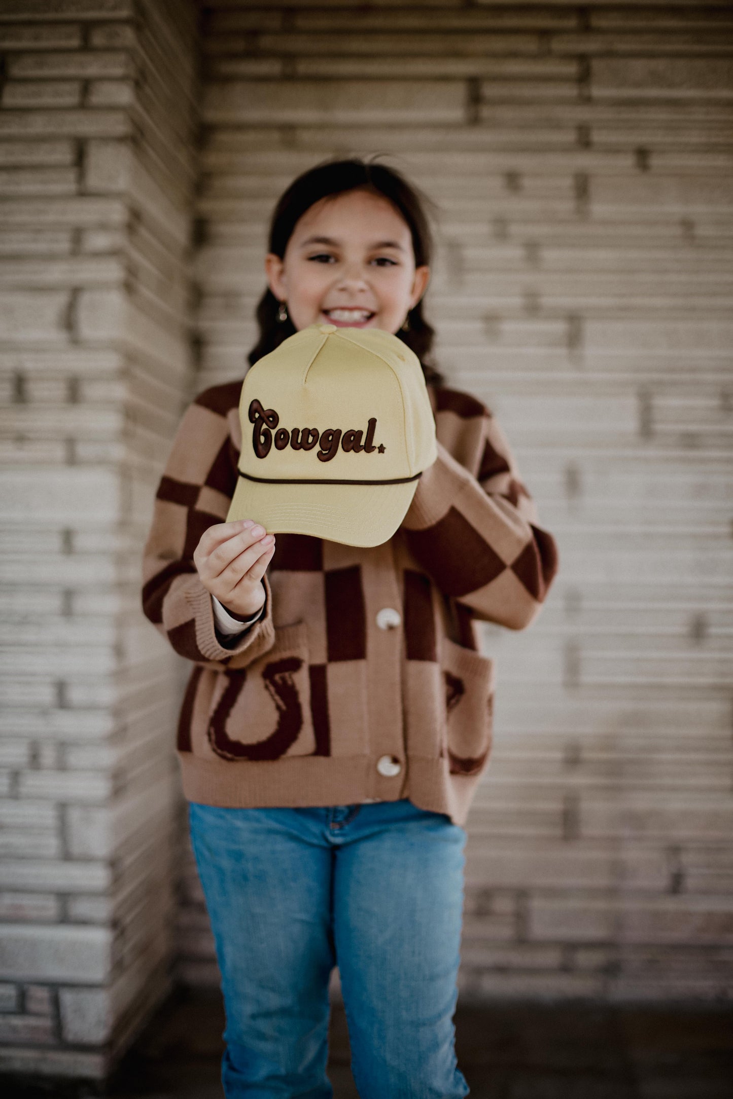 Brown Tan Check Horseshoe - Toddler Cardigan Sweater (4pcs)