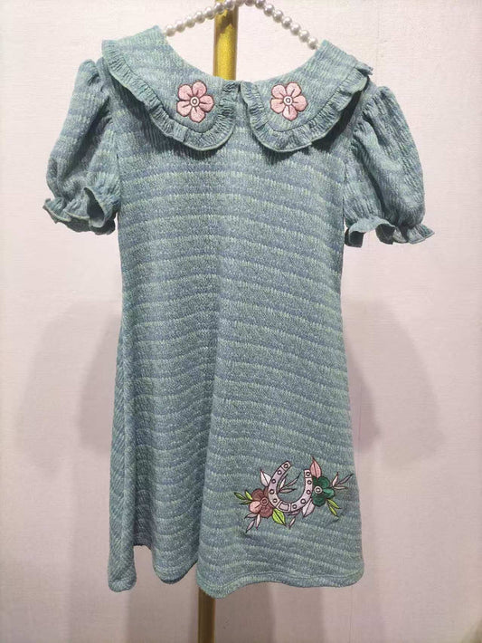 Quilted Teal - Toddler Embroidery Dress (4pcs)