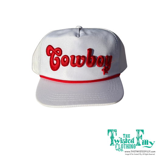 3d Cowboy white with red snapback hat