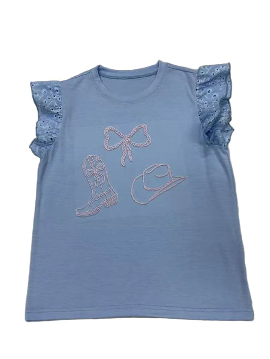 Blue Pink Western Elements - Toddler Ruffle Eyelet Tee (4pcs)