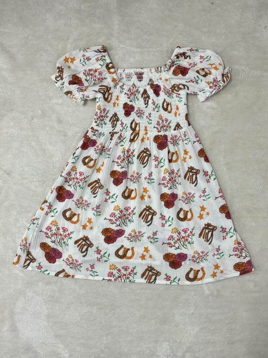 Ivory Floral Horsehoe - Toddler Smocked Dress (4pcs)